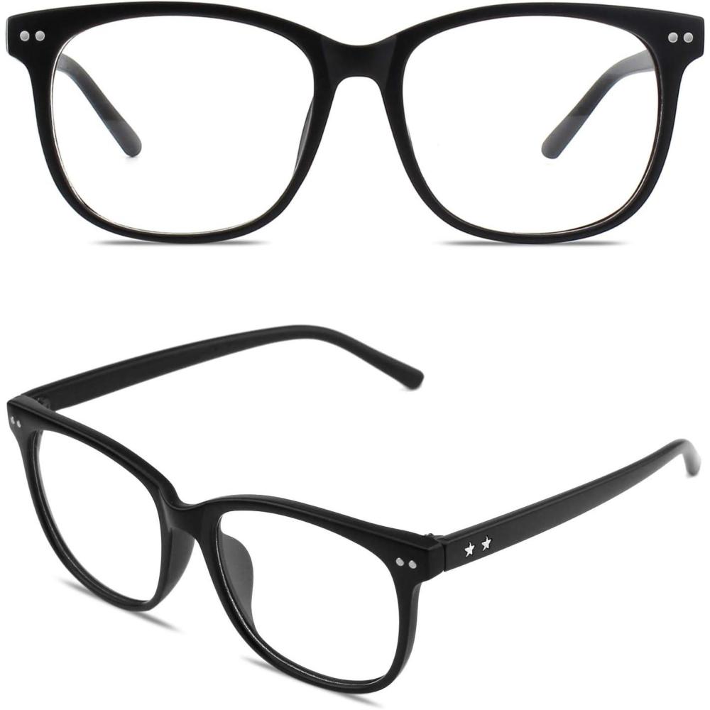 imageGQUEEN Lunettes de Vue Femme et Homme Transparente Vintage Mode Grand Carr Monture PE1Noir Mat