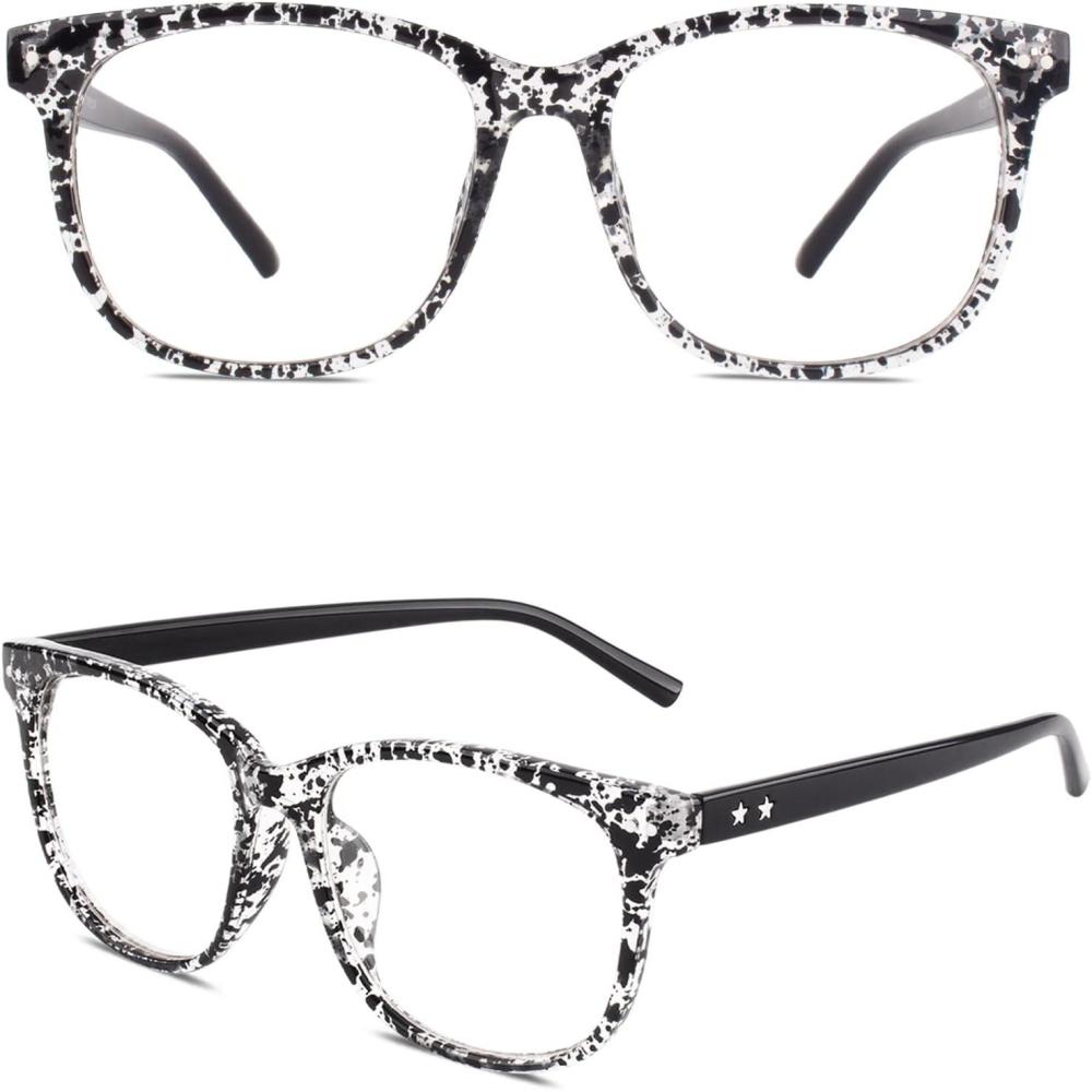 imageGQUEEN Lunettes de Vue Femme et Homme Transparente Vintage Mode Grand Carr Monture PE1Transparent With Black Spots