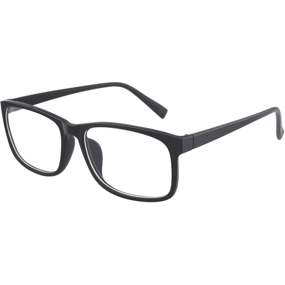 imageGQUEEN Montures de Lunettes Homme Femme Classique Transparente Rectangulaire Vintage Cadre Fausse Lunettes UV400Mat Noir
