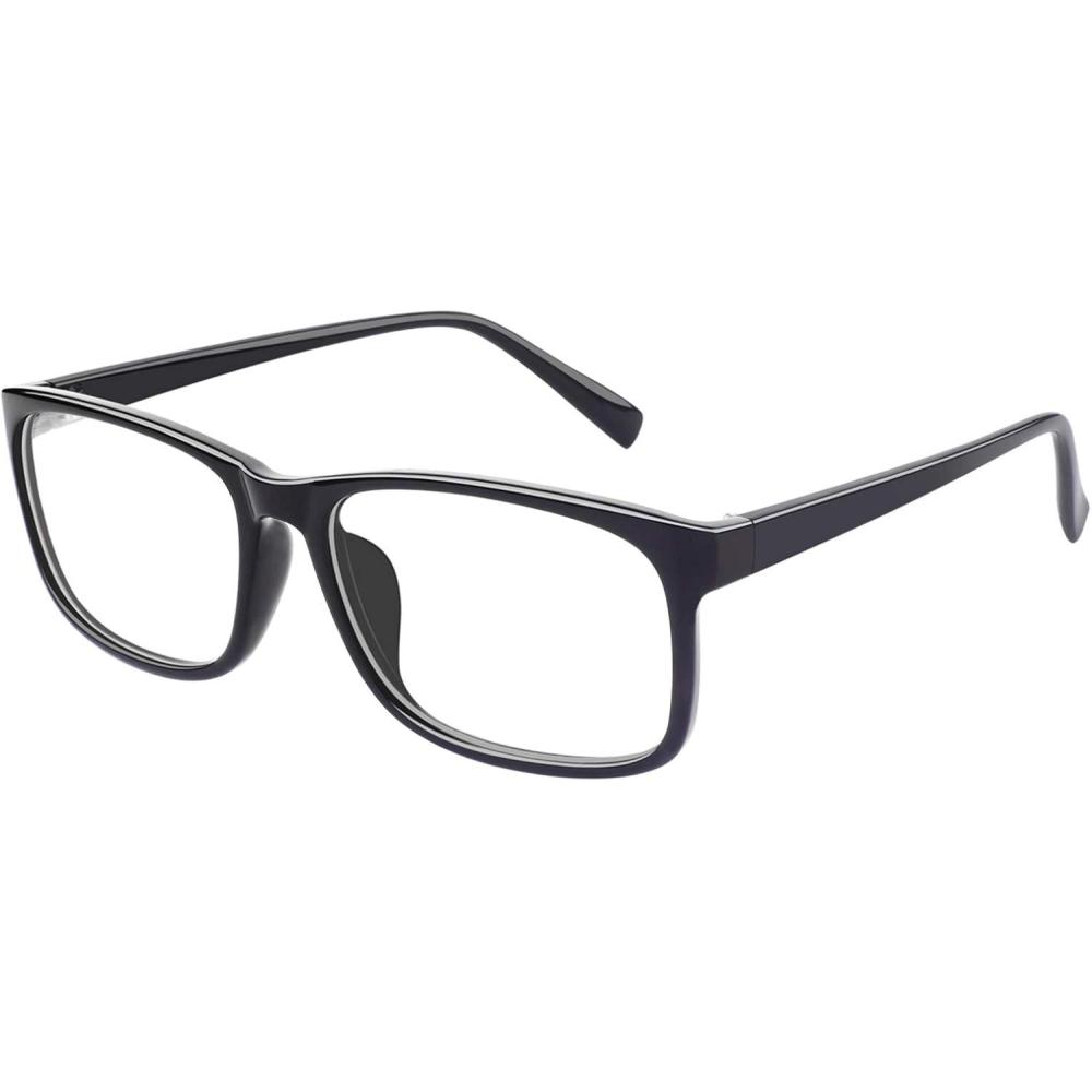 imageGQUEEN Montures de Lunettes Homme Femme Classique Transparente Rectangulaire Vintage Cadre Fausse Lunettes UV400Noir Brillant
