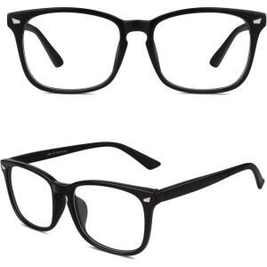 GQUEEN Lunettes de Vue Femme et Homme Transparente Vintage Grand Carré Monture Surdimensionné Fausse Mode Lunettes PE2(Noir Mat)