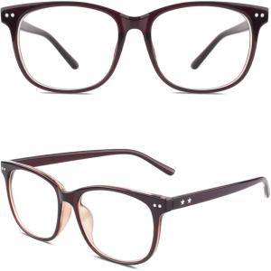 GQUEEN Lunettes de Vue Femme et Homme Transparente Vintage Mode Grand Carré Monture PE1(Marron)