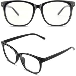 GQUEEN Lunettes de Vue Femme et Homme Transparente Vintage Mode Grand Carré Monture PE1(Noir Brillant)