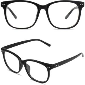 GQUEEN Lunettes de Vue Femme et Homme Transparente Vintage Mode Grand Carré Monture PE1(Noir Mat)