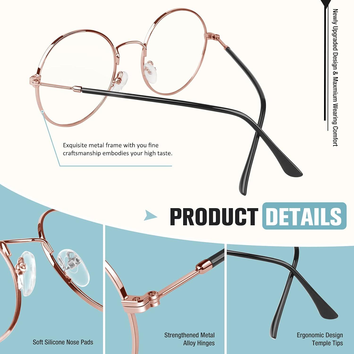 imageGQUEEN Lunette Anti Lumiere Bleue Femme Homme Mtal Ronde Gaming Anti UV Ordinateur Transparent Lentille AntiFatigueGQ40Or Rose