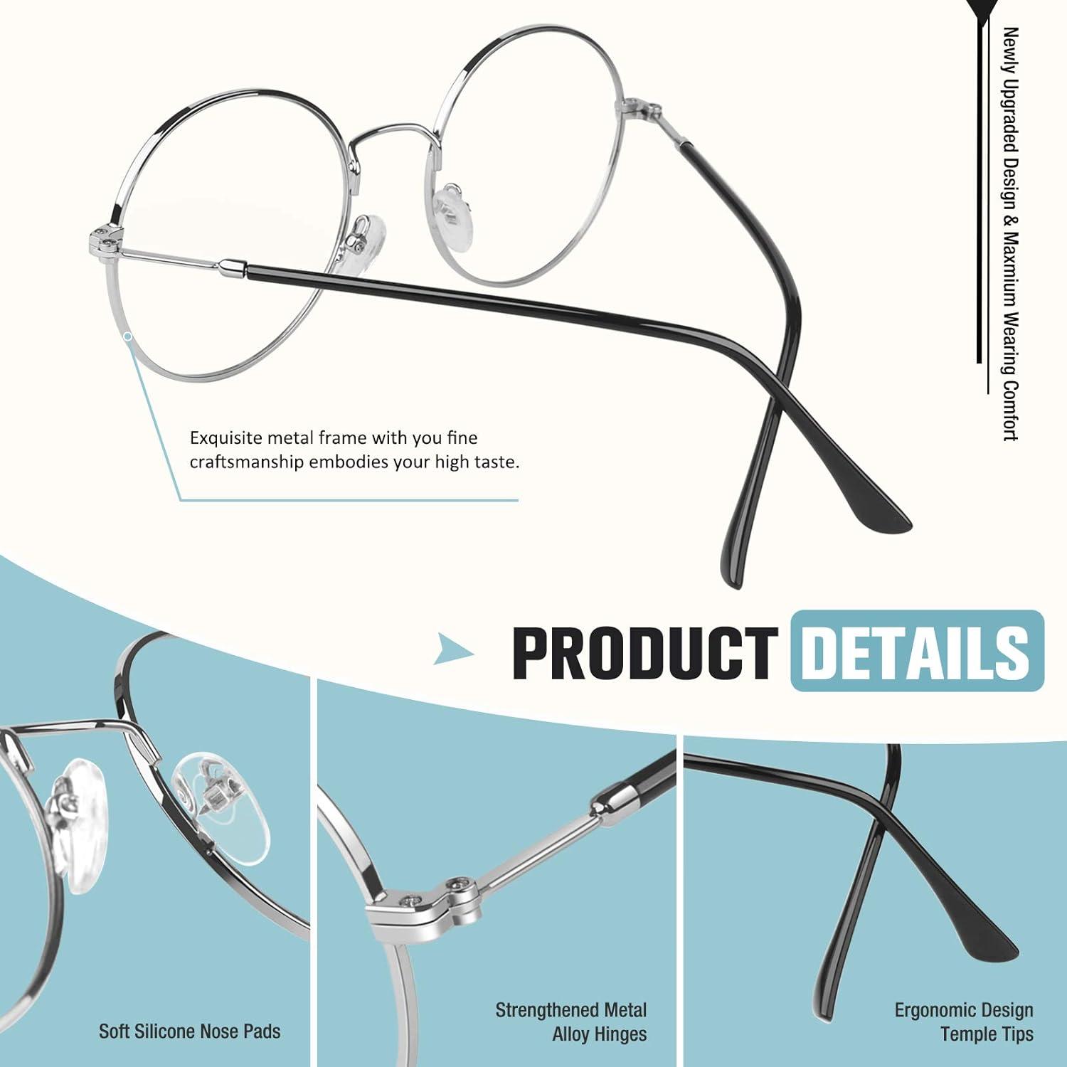 imageGQUEEN Lunette Anti Lumiere Bleue Femme Homme Mtal Ronde Gaming Anti UV Ordinateur Transparent Lentille AntiFatigueGQ40X Argent