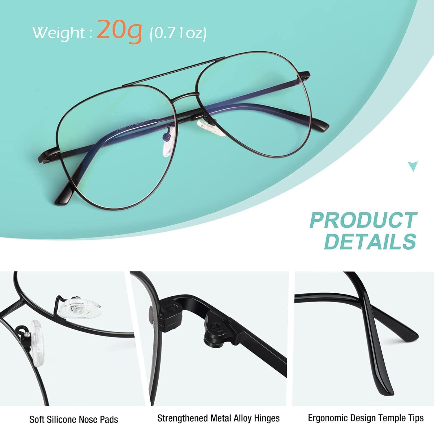 imageGQUEEN Lunettes de Vue Femme et Homme Rtro Pilote Style Mode Mtal Monture Fausse Lunettes UV4000 Noir