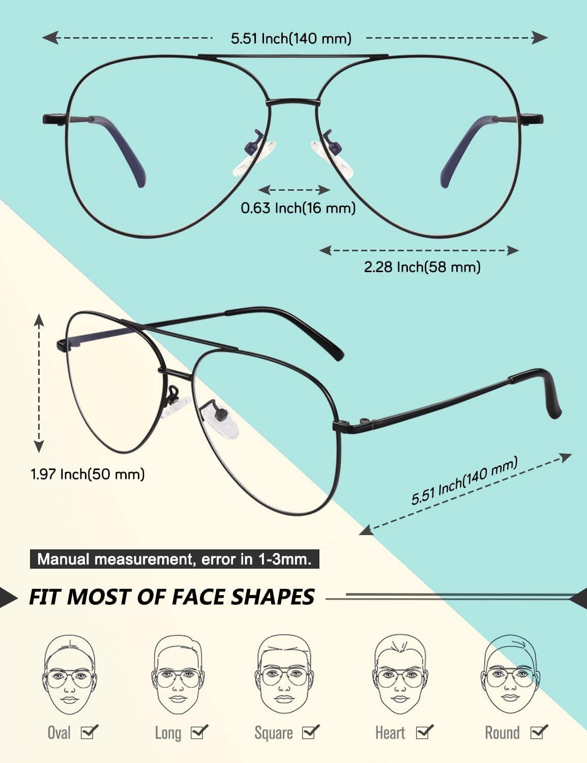 imageGQUEEN Lunettes de Vue Femme et Homme Rtro Pilote Style Mode Mtal Monture Fausse Lunettes UV4000 Noir