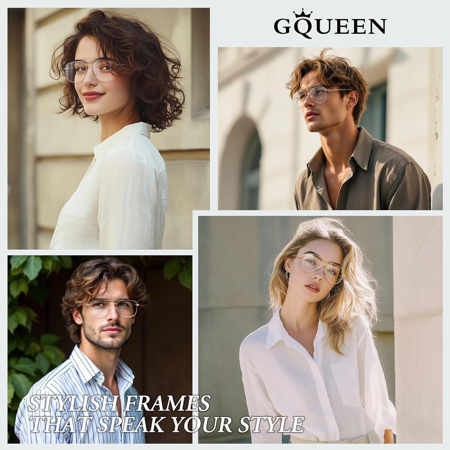 imageGQUEEN Lunettes de Vue Femme et Homme Rtro Pilote Style Mode Mtal Monture Fausse Lunettes UV4000 Noir