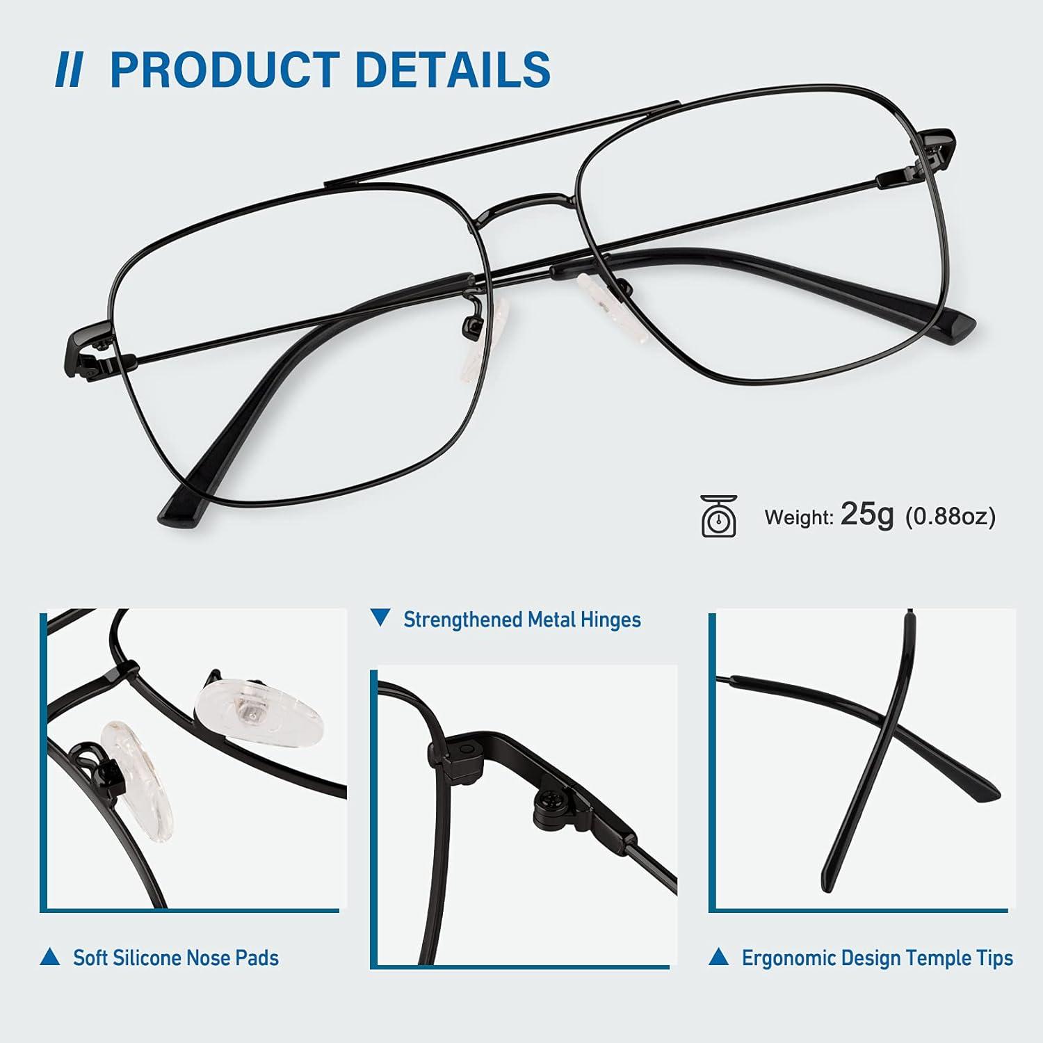 imageGQUEEN Lunettes de Vue Femme et Homme Rtro Pilote Style Mode Mtal Monture Fausse Lunettes UV4001 Noir