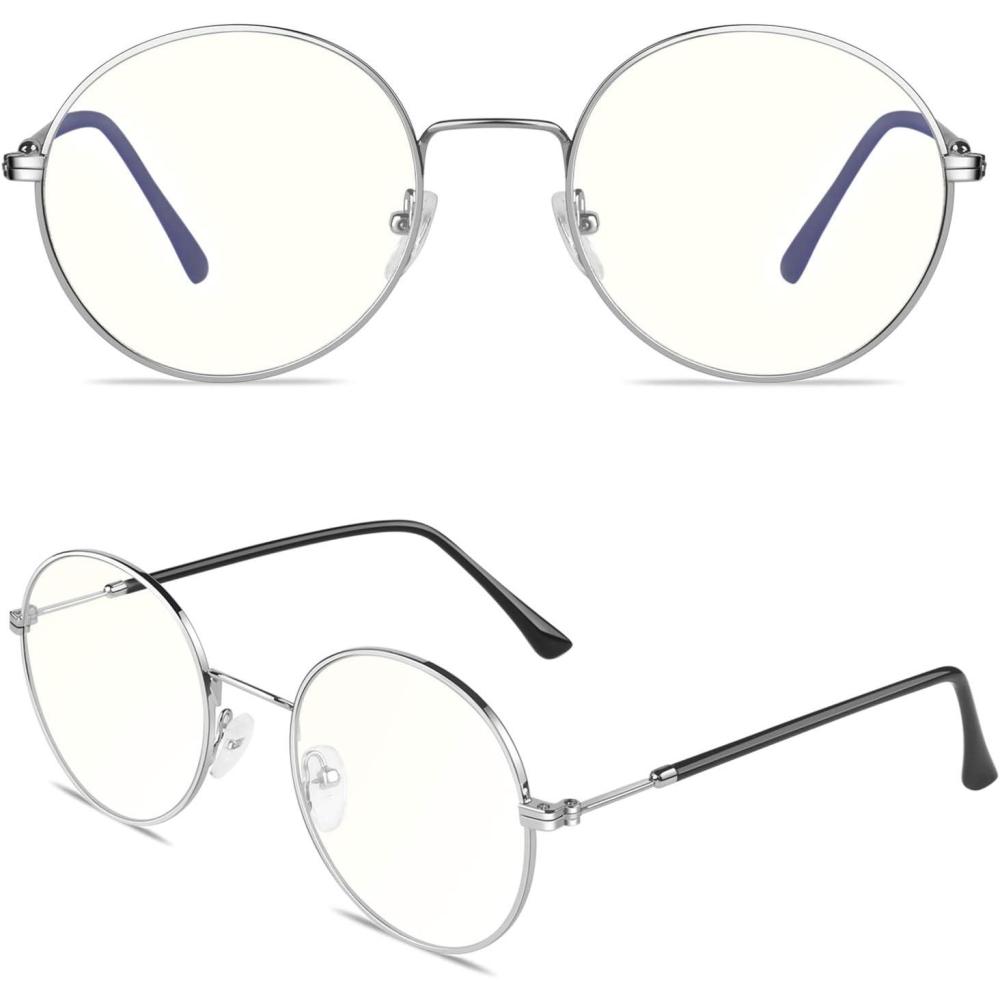 imageGQUEEN Lunette Anti Lumiere Bleue Femme Homme Mtal Ronde Gaming Anti UV Ordinateur Transparent Lentille AntiFatigueGQ40X Argent
