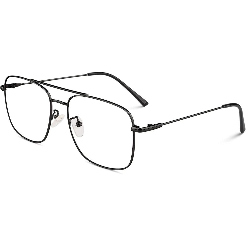 imageGQUEEN Lunettes de Vue Femme et Homme Rtro Pilote Style Mode Mtal Monture Fausse Lunettes UV4001 Noir