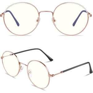 GQUEEN Lunette Anti Lumiere Bleue Femme Homme Métal Ronde Gaming Anti UV Ordinateur Transparent Lentille Anti-Fatigue,GQ40(Or Rose)