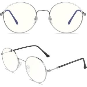 GQUEEN Lunette Anti Lumiere Bleue Femme Homme Métal Ronde Gaming Anti UV Ordinateur Transparent Lentille Anti-Fatigue,GQ40(X Argent)
