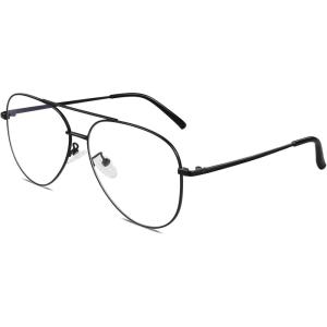 GQUEEN Lunettes de Vue Femme et Homme Rétro Pilote Style Mode Métal Monture Fausse Lunettes UV400(0 Noir)
