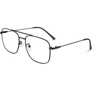 GQUEEN Lunettes de Vue Femme et Homme Rétro Pilote Style Mode Métal Monture Fausse Lunettes UV400(1 Noir)